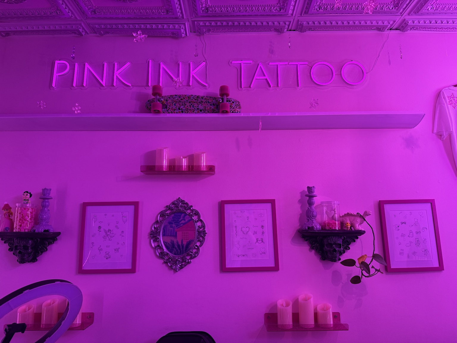 Pink Ink Tattoo wall decor and flash frames